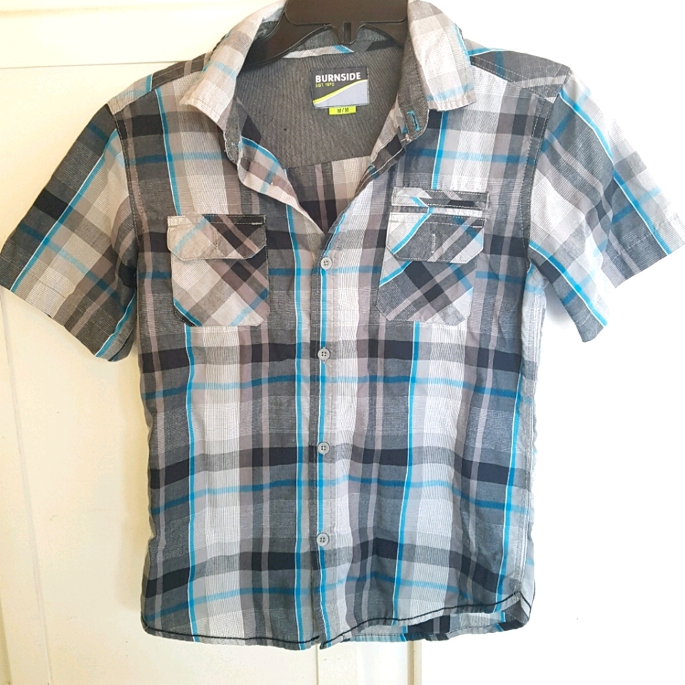 Boys Blue Plaid Burnside Shirt - Medium